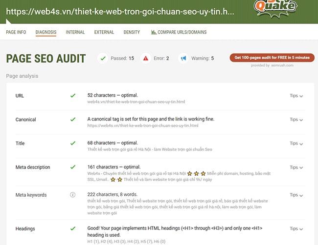 C&aacute;ch sử dụng SEO quake để ph&acirc;n t&iacute;ch Onpage SEO Audit